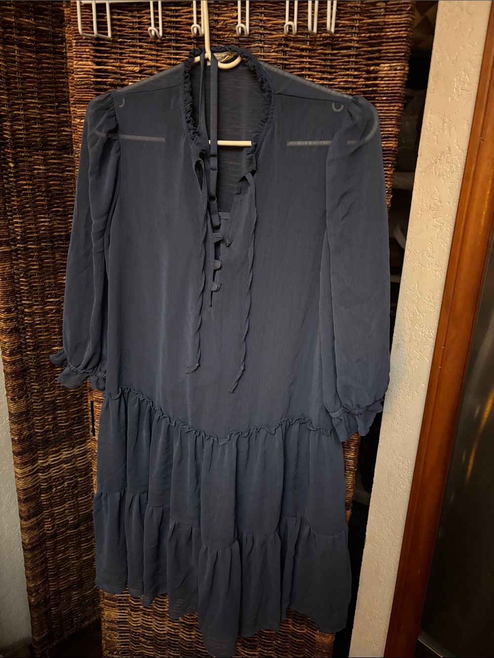 Rewind Navy Tiered Midi Dress with Ruffle Trim